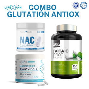 Combo Glutatión Antiox – NAC 600 mg + Bisglicinato de Magnesio + Vitamina C 1000 mg | Antioxidante, Detox y Energía Celular | 3 Suplementos Premium