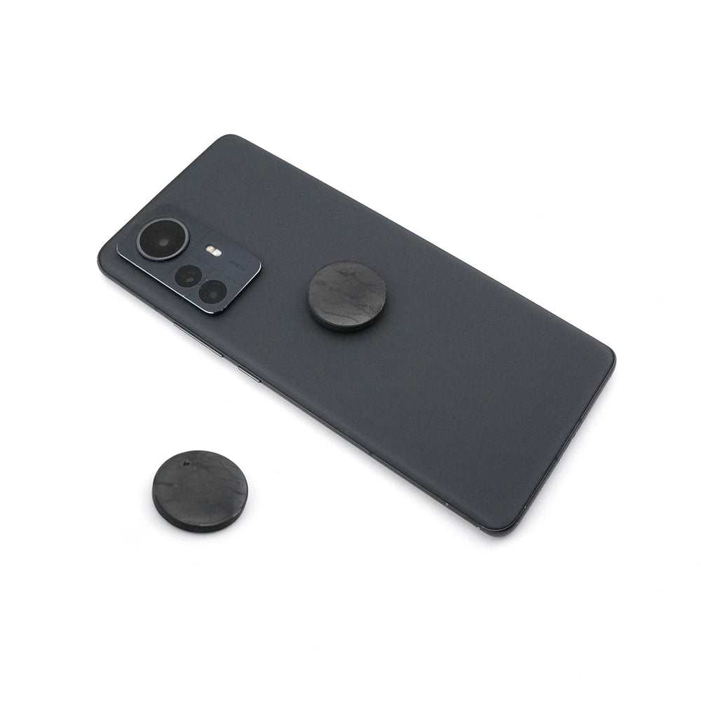 Shungita x4 Placas de 25 mm para Teléfono Móvil con Adhesivo Circular | Protección EMF y Equilibrio | LifeXpan Quantum Shield