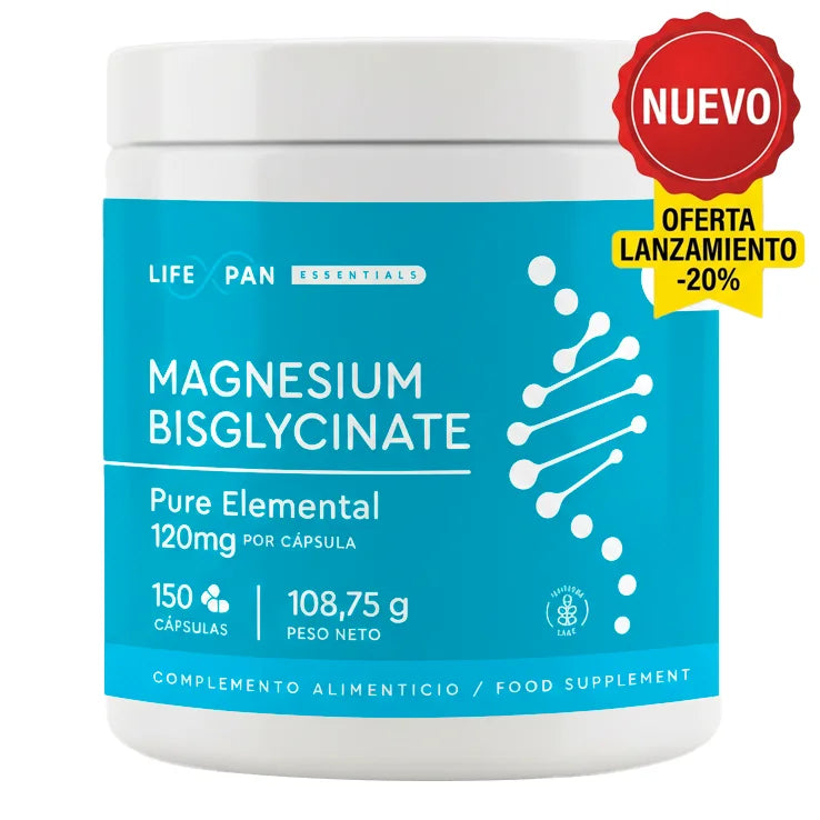 LifeXpan® Bisglicinato de Magnesio XL - 120 mg Puro Elemental | Energía, Estrés y Sueño Reparador | 150 Cápsulas Veganas