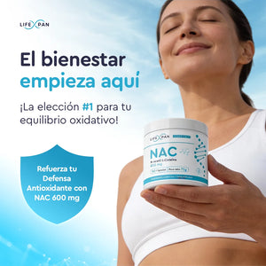 LifeXpan® NAC 600 mg – N-Acetilcisteína de Alta Pureza – 90 Cápsulas Vegetales | Precursor de Glutatión | Antioxidante Avanzado | Sin Gluten, Sin Lactosa | Fabricado en la UE