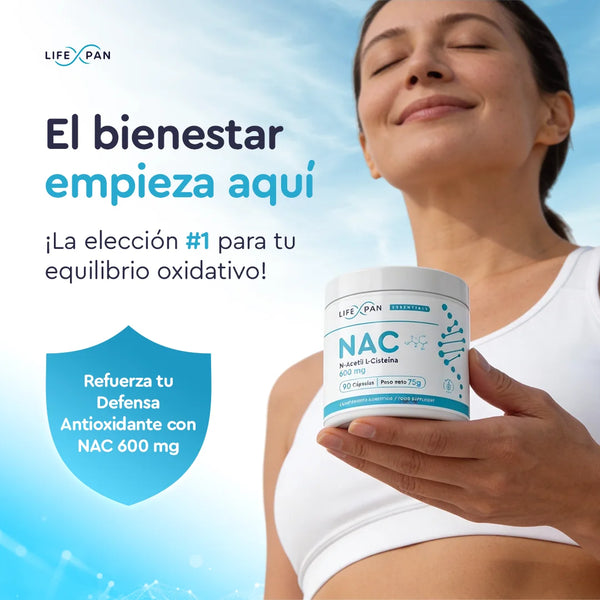 LifeXpan® NAC 600 mg – N-Acetilcisteína de Alta Pureza – 90 Cápsulas Vegetales | Precursor de Glutatión | Antioxidante Avanzado | Sin Gluten, Sin Lactosa | Fabricado en la UE