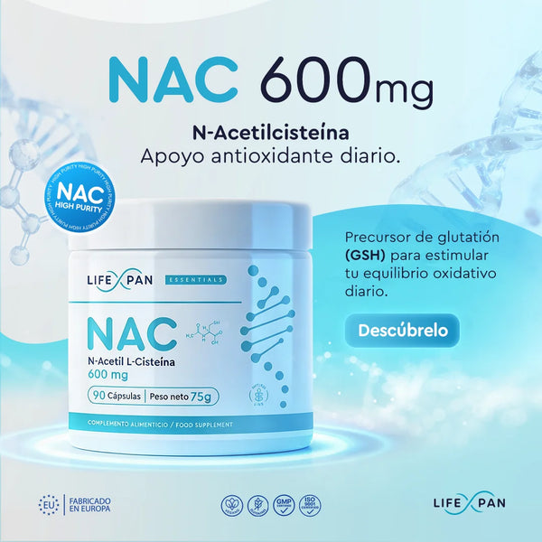 LifeXpan® NAC 600 mg – N-Acetilcisteína de Alta Pureza – 90 Cápsulas Vegetales | Precursor de Glutatión | Antioxidante Avanzado | Sin Gluten, Sin Lactosa | Fabricado en la UE