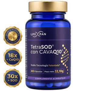 NUEVO* LifeXpan® CavaQ10® + TetraSOD® – Doble Patente de Alta Absorción (18× Biodisponibilidad) y Defensa Antioxidante Celular (30x SOD) | 60 Cápsulas Veganas