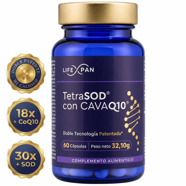 NUEVO* LifeXpan® CavaQ10® + TetraSOD® – Doble Patente de Alta Absorción (18× Biodisponibilidad) y Defensa Antioxidante Celular (30x SOD) | 60 Cápsulas Veganas