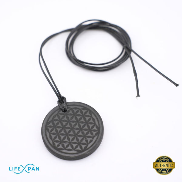 [Nuevo] Colgante Shungita Flor de la Vida | Hecho a Mano | Protección EMF y Equilibrio | LifeXpan Quantum Shield