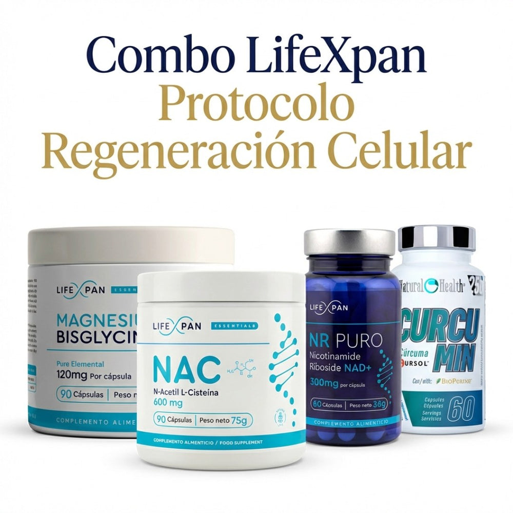 Combo Protocolo Regeneración Celular [ NR Puro 60 (NAD+) + NAC + Curcumina Cursol® + Bisglicinato de Magnesio] Energía, Antioxidación y Longevidad Celular | 4 Suplementos Premium Sinérgicos