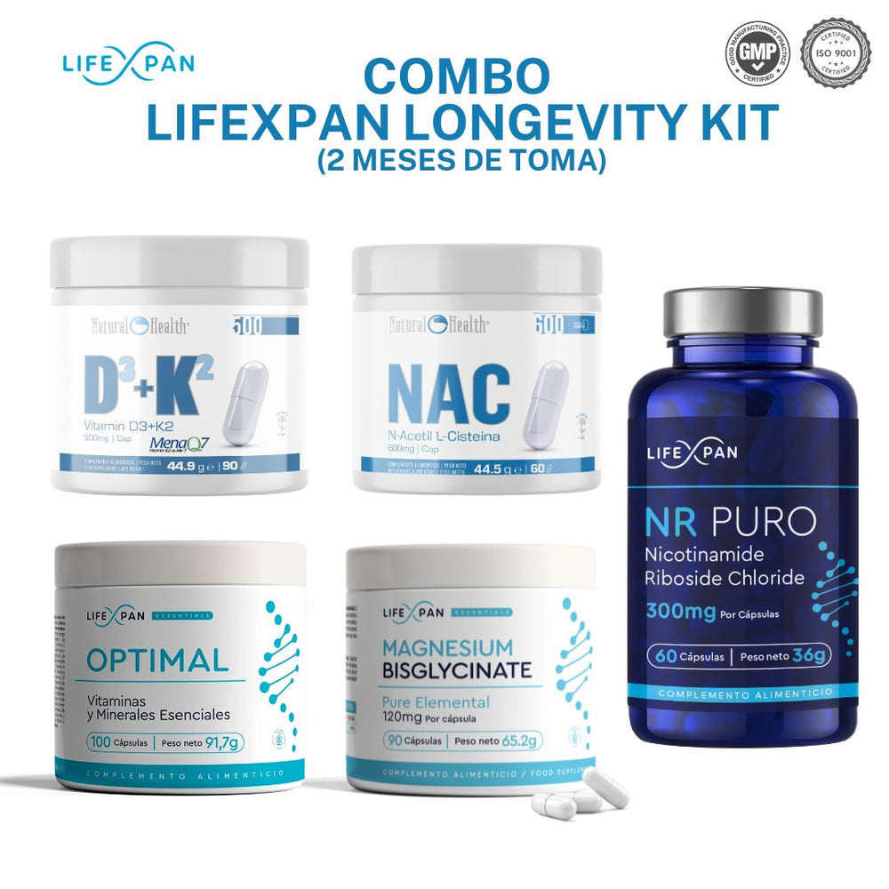 Combo LifeXpan Longevity Kit | Pack Avanzado de Longevidad, Energía Celular y Protección Integral | 5 Suplementos Premium | 60 Días