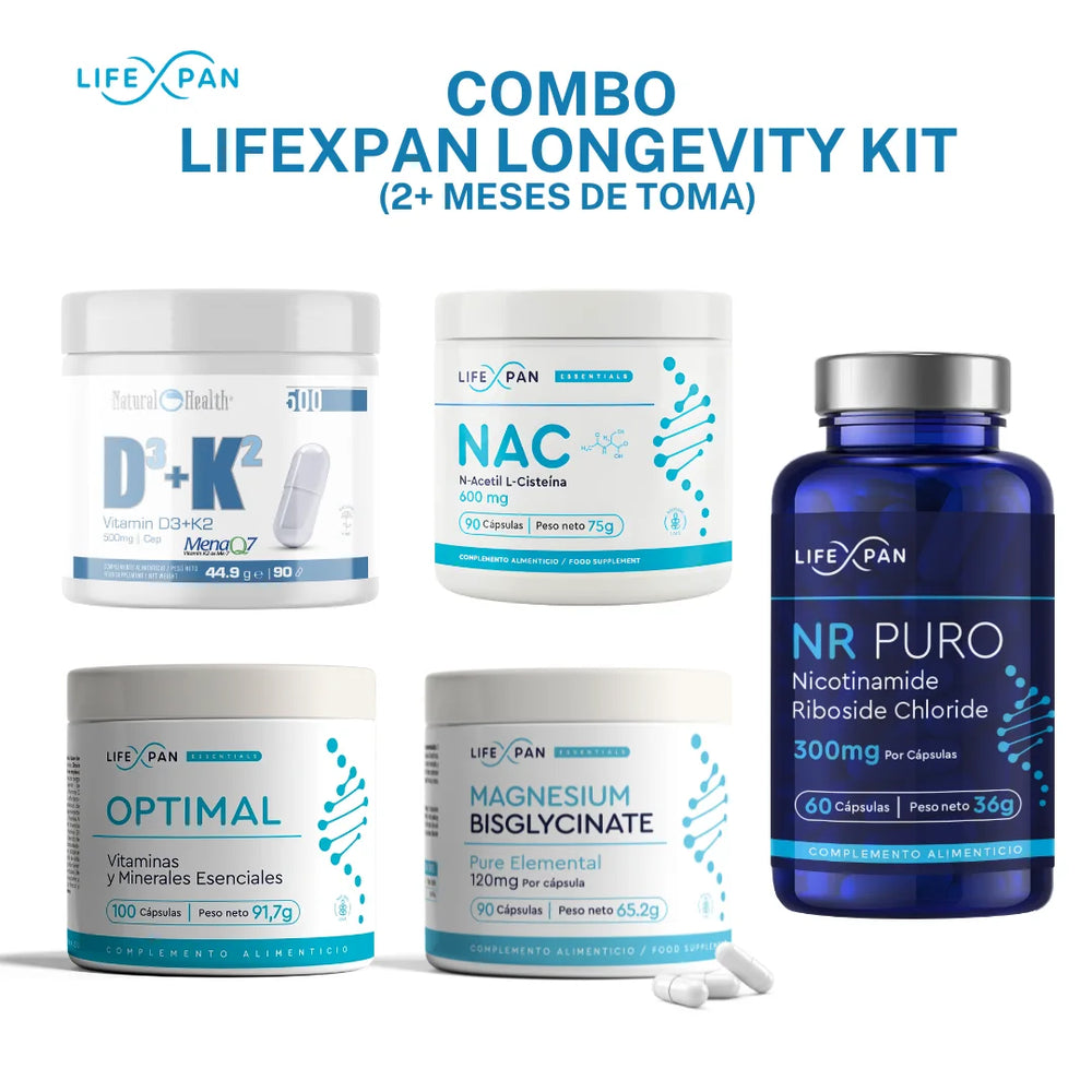 Combo LifeXpan Longevity Kit | Pack Avanzado de Longevidad, Energía Celular y Protección Integral | 5 Suplementos Premium | 60+ Días