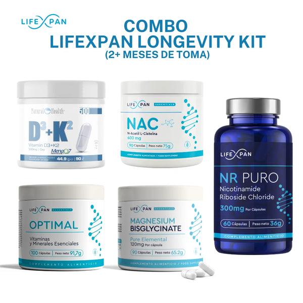 Combo LifeXpan Longevity Kit | Pack Avanzado de Longevidad, Energía Celular y Protección Integral | 5 Suplementos Premium | 60+ Días