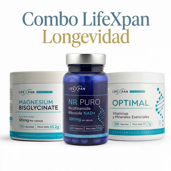 Combo Longevidad LifeXpan® [ NR Puro 60 + Magnesio Bisglicinato + Optimal] Aumenta NAD+, Vitalidad, Sueño Reparador y Sistema Inmune | 3 Suplementos Premium
