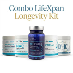 Combo LifeXpan Longevity Kit | Pack Avanzado de Longevidad | 5 Suplementos Premium [NAC + NAD (NR 60) + Vit D y K + Magnesio + Optimal] 60+ Días