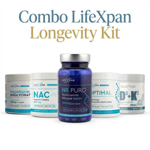 Combo LifeXpan Longevity Kit | Pack Avanzado de Longevidad | 5 Suplementos Premium [NAC + NAD (NR 60) + Vit D y K + Magnesio + Optimal] 60+ Días