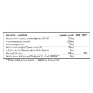Curcumin Cursol® + Bioperine® Producto Patentado con Jengibre y Vitamina C | Cúrcuma de Alta Biodisponibilidad | 60 Cápsulas