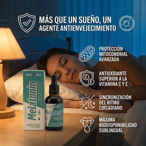 Melatonina Líquida 50ml – Formato Sublingual de Alta Absorción – Apoyo para el Sueño Reparador, Descanso Profundo y Longevidad Celular beneficios