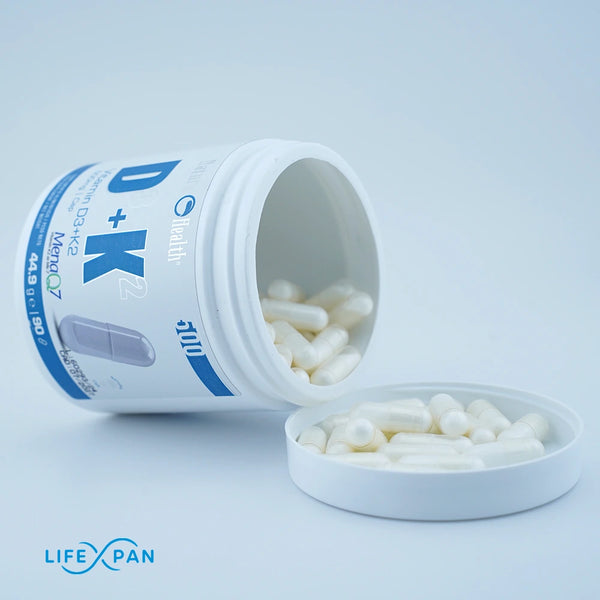 Vitamina D3 + K2 | Patentada MenaQ7 es la K2 - Mk-7 | Alta biodisponibilidad y efecto de liberación prolongada| 90 cápsulas