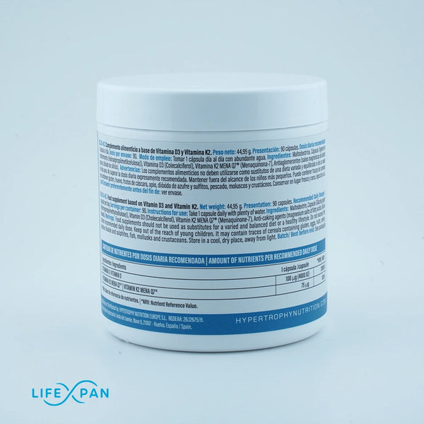 Vitamina D3 + K2 | Patentada MenaQ7 es la K2 - Mk-7 | Alta biodisponibilidad y efecto de liberación prolongada| 90 cápsulas