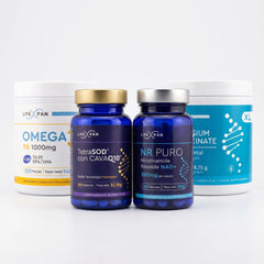 PACK 3 — Pack Mitocondrias  (−15%)  ★ Stack completo | 1× CavaQ10® con TetraSOD®  ·  1× NR PURO 60 NAD+ ·  1× Magnesio Bisglicinato XL  ·  1× Omega 3 IFOS